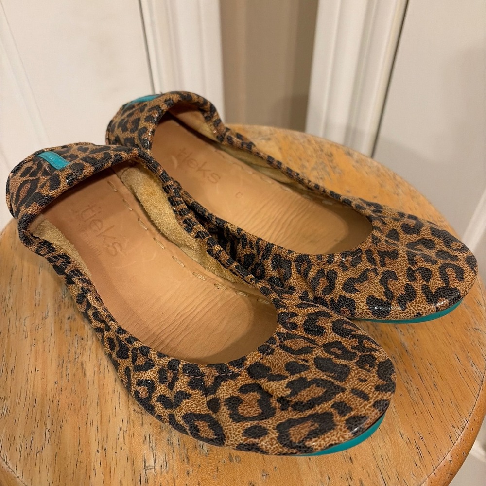 Tieks Womens Leopard Print Ballet Flat Brown Black Size 6 Leather Foldable Shoe